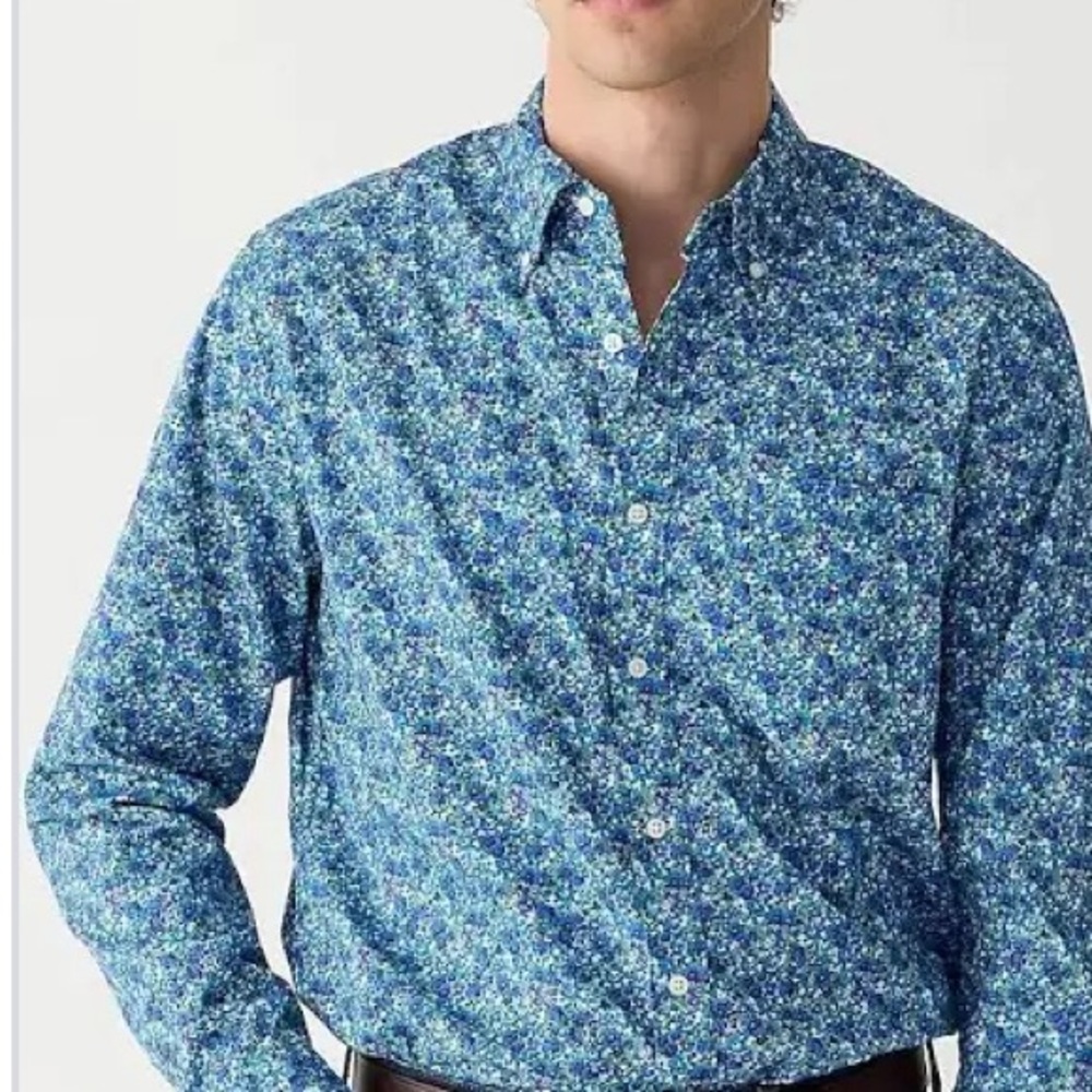 Jcrew Poplin Blue Floral Slim Untucked Small